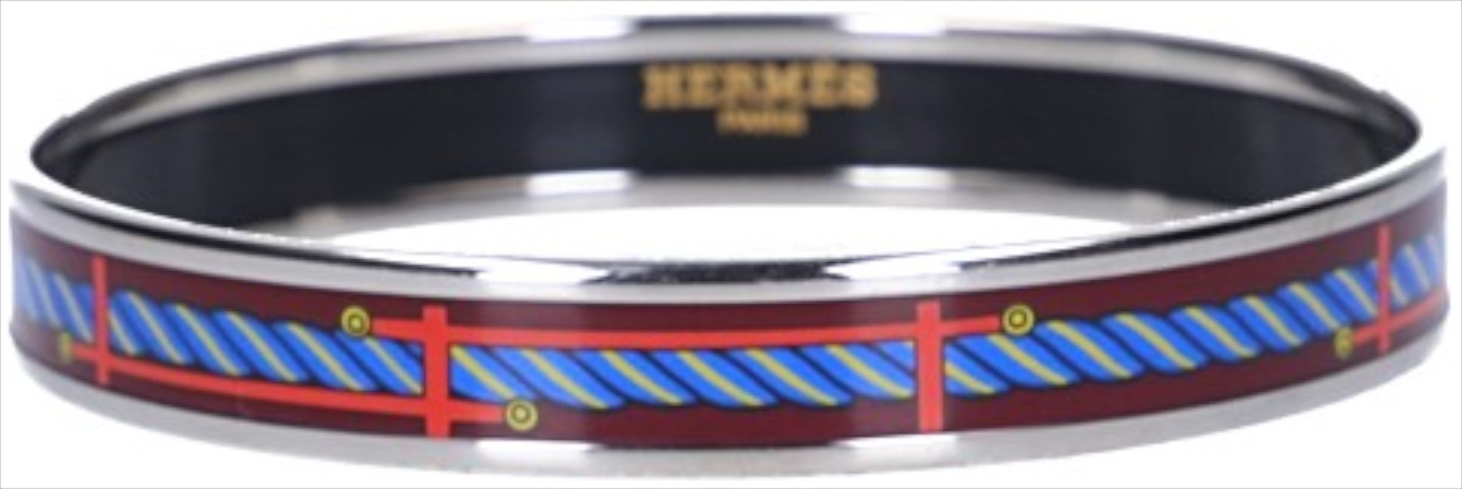 HERMÈS ARMREIF SCHMAL AUS EMAIL MIT EINER METALL-EINFASSUNG AUS SILBERFARBENEM METALL GR. 65