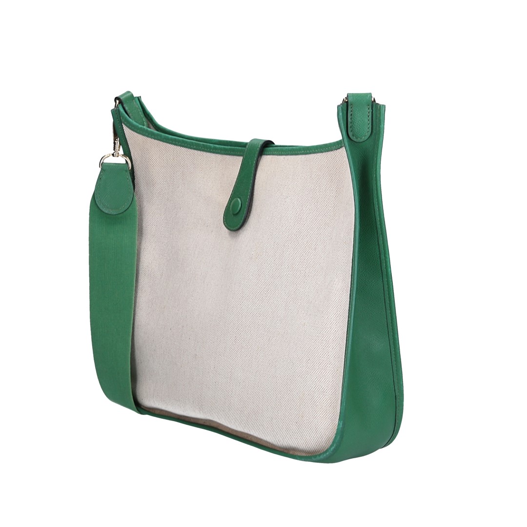 HERMÈS ÉVELYNE PM HANDTASCHE AUS TOILE H UND COURCHEVEL LEDER IN VERT MIT GHW