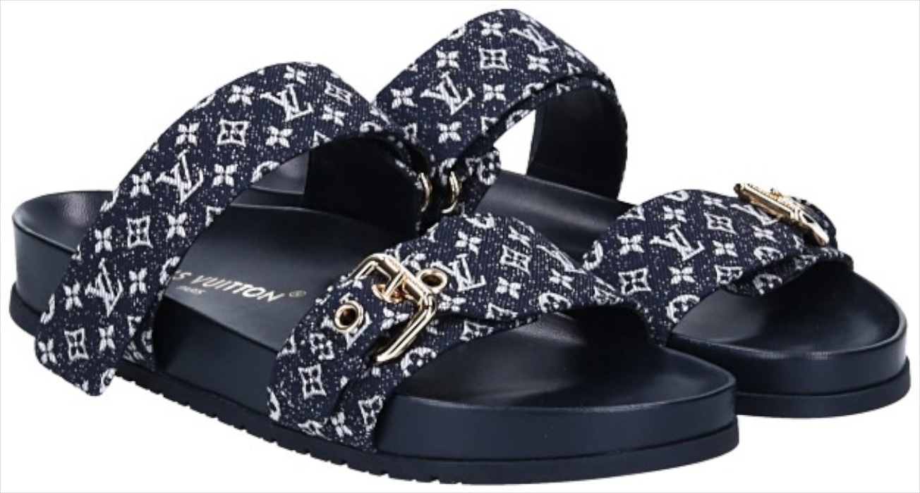 LOUIS VUITTON SANDALE 'BOM DIA COMFORT' AUS JAQUARDGEWEBE IN BLEU FONCÉ GR. 39,5 (1AD1C)