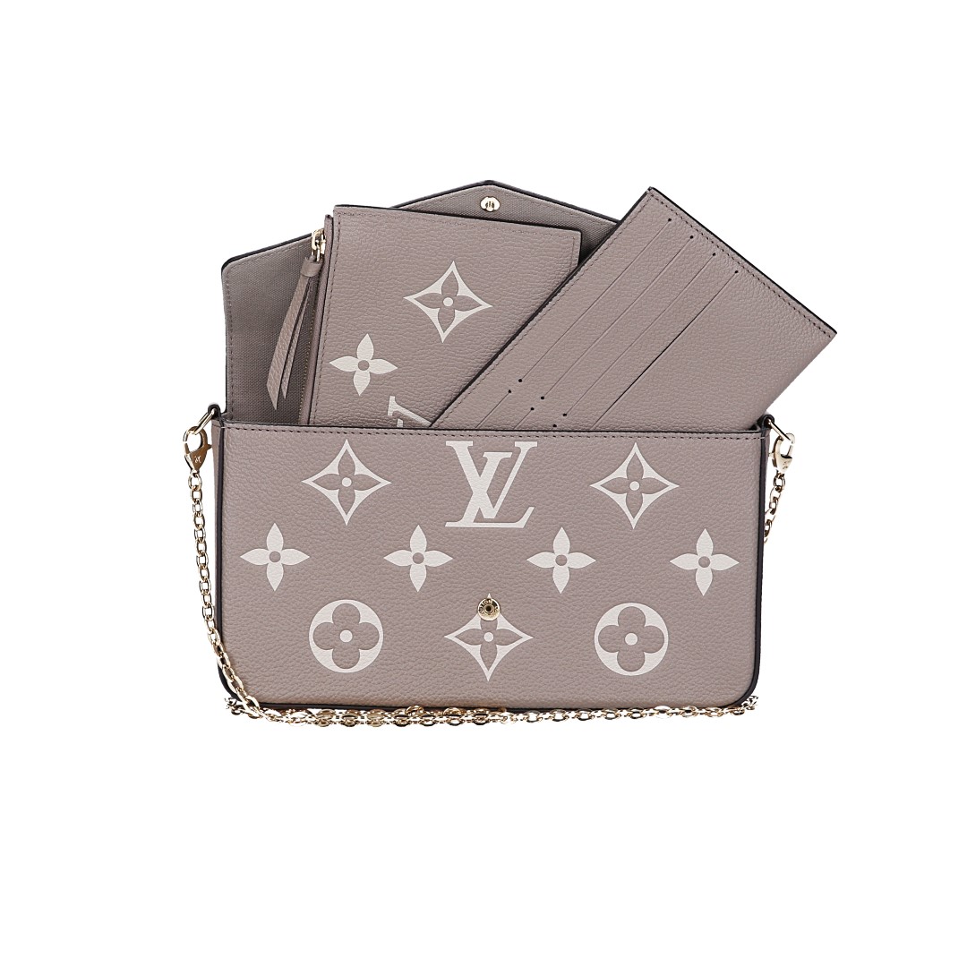 LOUIS VUITTON FÉLICIE POCHETTE HANDTASCHE AUS MONOGRAM EMPREINTE LEDER IN TOURTERELLE/CREME (M69977)