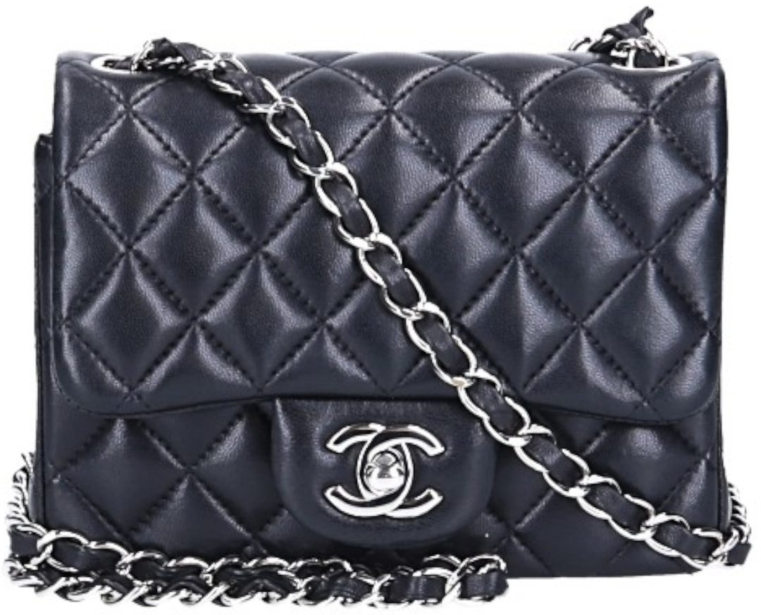 CHANEL TIMELESS FLAP HANDTASCHE (MINI SQUARE) AUS LAMMLEDER IN SCHWARZ MIT SHW (A35200)