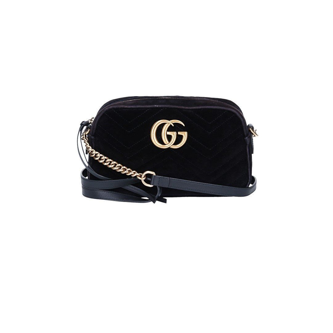 GUCCI HANDTASCHE 'KLEINE GG MARMONT' AUS MATÉLASSE VELVET IN SCHWARZ AGHW
