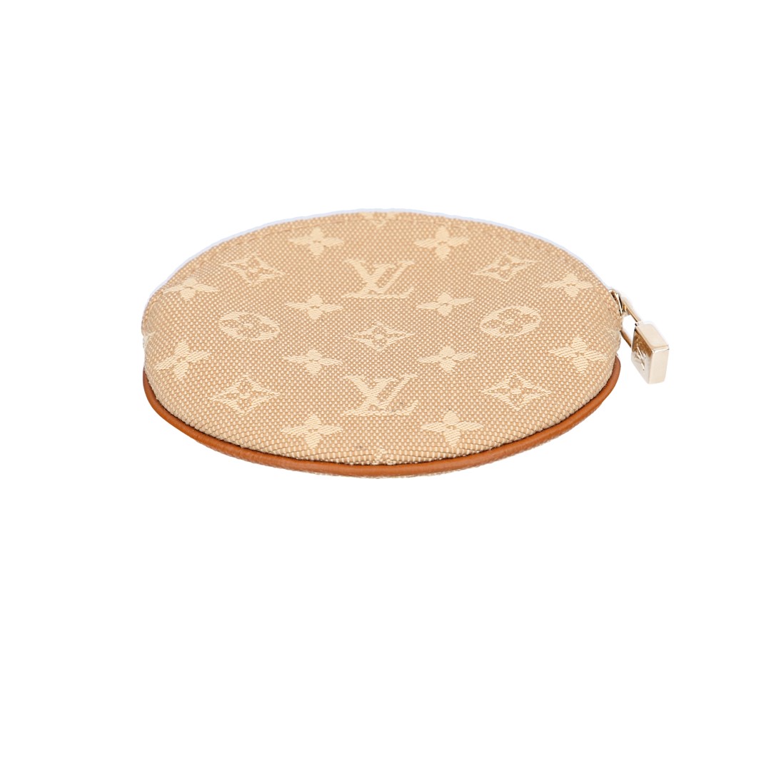 LOUIS VUITTON PORTEMONNAIE ROND AUS MONOGRAM MINI LIN CANVAS IN BEIGE TON SUR TON (M92452)